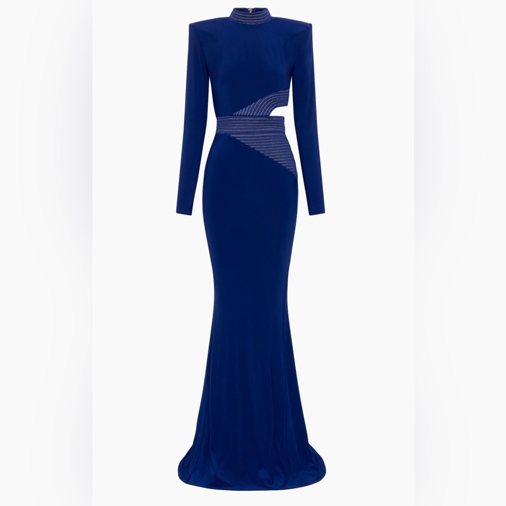 ZHIVAGO Message To Love Jersey Long-Sleeve Gown Blue Maxi Dress